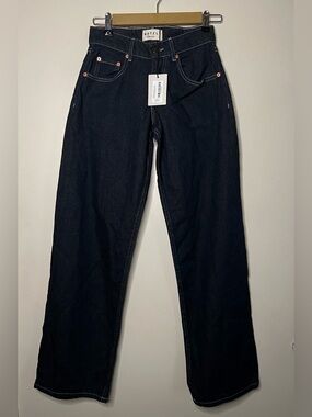 NWT Motel Rocks Low Rise Parallel Contrast Indigo Denim Jeans 24x32 Fit 26x32.5